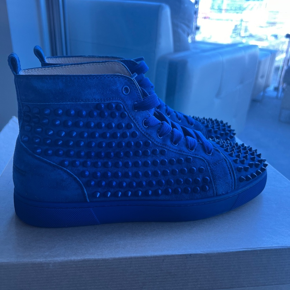 Christian Louboutin Blue Suede Louis Spikes High Top Sneakers